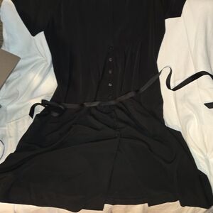 Chic Black Midi Dress with Button Detail